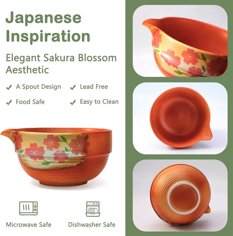 KOIMYSA Matcha Whisk Set With Cherry Blossom Design Bowl And Whisk, Japanese Traditional Matcha Starter Kit Gifts For Women Men Girl Friend,Terracotta And Beige - Image 5